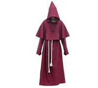 WQHPLMD Masquerade Halloween Cosplay Cloak Men's Men's Menk Druid Costume Costume Médiéval Hooded Moine Renaissance Friar Prêtre Robe, Rouge, ** L