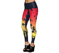 WQHPLMD Masquerade Halloween Yoga Leggings for Women Compression Skinny Stretchy Crays Colls High Waist 3D Sport Running Gym Workout Fitness Plus Taille Pantalon Ladies Pumpkin, Jaune Rouge, S