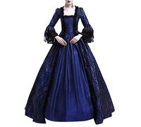WQHPLMD Masquerade Women Deluxe Medieval Queen Costume, Women's Halloween Vintage Medieval High Waist Maxi Dress Victorian Cosplay Lace Flare Sleeve Costume Floor Length Dress,Wine,L