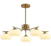 WQHPLMD Mid Century Chandelier Light Fixture White Milk Glass Globe Semi Flush Mount Ceiling Light Vintage Gold Hanging Pendant Lamp for Kitchen Dining Room Living Room Bedroom Farmhouse