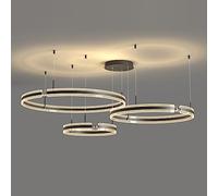 WQHPLMD Mid Century Pendant Light Dimmable 3 Ring LED Chandelier Crystal Farmhouse Black Round Chandeliers Dining Room Ceiling Hanging Lamp for Living Room Bedroom Foyer Hotel Lobby