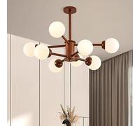 WQHPLMD Mid Century Sputnik Chandelier Industrial Ceiling Lights Farmhouse Wood Pendant Lamp Branch Cluster Milk Glass Bubble Chandelier for Dining Room Bedroom Living Room Foyer Kitchen