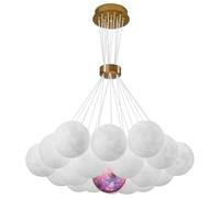 WQHPLMD Moon Planet Earth Chandelier Home Decoration White Milk Pendant Light Pink Cluster Bubble Ceiling Chandelier Dining Room Dimmable LED Hanging Lamp for Living Room Kitchen