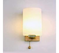 WQHPLMD Oak Metal Glass LED Wall Lamp with Pull Cord and Rustic Sconce for Bedroom Living Room Hallway