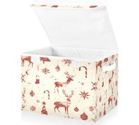 WQHPLMD Paniers de Noël, bacs de Rangement Pliables avec couvercles, tête de cerf de Noël, boîtes de Rangement à Motif de Carreaux Rouges Neige, paniers à vêtements pour l'organisation
