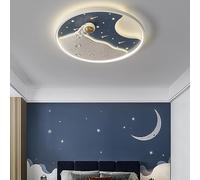 WQHPLMD Plafonnier encastré pour Enfants astronautes de 19,6 Pouces pour Chambre à Coucher, 50 W, étoile de Lune Ronde, plafonnier LED à intensité Variable, Blanc Bleu, Grand luminaire de Chambre