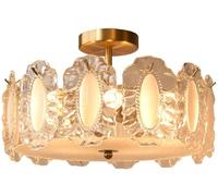 WQHPLMD Plafonnier Semi-encastré à Tambour cannelé en Verre avec Perles dorées, Grande Chambre à Coucher, luminaires à proximité du Plafond, éclairage de Plafond Moderne Nordique pour Salle à Manger,