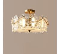 WQHPLMD Plafonnier Semi-encastré à Tambour cannelé en Verre avec Perles dorées, Grande Chambre à Coucher, luminaires à proximité du Plafond, éclairage de Plafond Moderne Nordique pour Salle à Manger,
