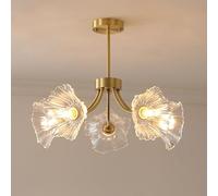 WQHPLMD Plafonnier Vintage en Laiton avec Fleur de, 3 lumières, Grande Feuille de Verre, Spoutnik, doré, Antique, Nordique, Moderne, Proche du plafonnier pour Chambre à Coucher, Cuisine, Salle à