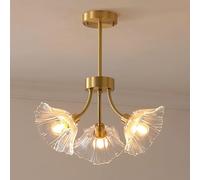 WQHPLMD Plafonnier Vintage en Laiton avec Fleur de, 3 lumières, Grande Feuille de Verre, Spoutnik, doré, Antique, Nordique, Moderne, Proche du plafonnier pour Chambre à Coucher, Cuisine, Salle à