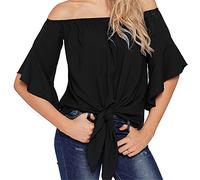 WQHPLMD Pure Color T-Shirt, Tube Top, One-Word Neck, Trumpet, Three-Quarter Sleeves, Off-The-Shoulder Casual Loose Top