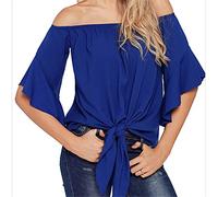 WQHPLMD Pure Color T-Shirt, Tube Top, One-Word Neck, Trumpet, Three-Quarter Sleeves, Off-The-Shoulder Casual Loose Top