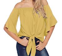 WQHPLMD Pure Color T-Shirt, Tube Top, One-Word Neck, Trumpet, Three-Quarter Sleeves, Off-The-Shoulder Casual Loose Top