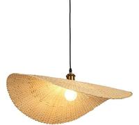 WQHPLMD Rattan Basket Chandelier Creative Hand Woven Pendant Light Hat Ceiling Hanging Wicker Lamp Farmhouse Boho Bamboo Lighting Fixture for Kitchen Island Restaurant Living Room, E27 Base
