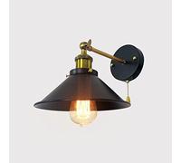 WQHPLMD Retro Industrial Wall Sconce with Pull Chain for Bedroom and Living Room - Black Iron Shade
