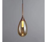 WQHPLMD Rose Gold Glass Teardrop Pendant Light Kitchen Amber Clear Glass and Black LED Ceiling Hanging Pendant Light Smoke Grey Industrial Chandelier for Bedroom Dining Room Hallway Coffee Shop