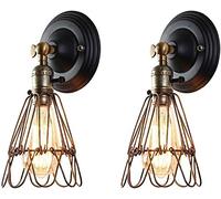 WQHPLMD Rustic Industrial Wall Light with Adjustable Metal Wire Cage and Antique Lampshade - 30x15 CM for Bedroom, Living Room & More