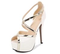 WQHPLMD Sandales à Talons pour Femmes Pompes à Bout Ouvert Plate-Forme de Sangle de Croix Haute Bouche à Talons Bouche Brevet en Cuir taletto Chaussures Classiques de boîte de Nuit Professionnelle