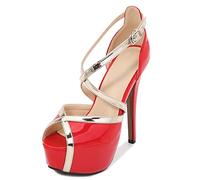 WQHPLMD Sandales à Talons pour Femmes Pompes à Bout Ouvert Plate-Forme de Sangle de Croix Haute Bouche à Talons Bouche Brevet en Cuir taletto Chaussures Classiques de boîte de Nuit Professionnelle