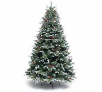 WQHPLMD Sapin de Noël Artificiel avec Pomme de pin Fruits Rouges, Arbres de Neige floqués, Arbre de Noël givré, Arbres de Couleur Classique pour la Maison, Le Bureau, la décoration de fête,