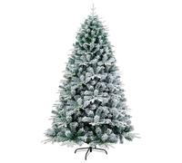 WQHPLMD Sapin de Noël floqué de Neige pré-éclairé de 2,1 m, pin Artificiel à charnière avec Support Pliable, Feuilles en PVC, décoration intérieure Traditionnelle pour Festival, fête, Vacances, S