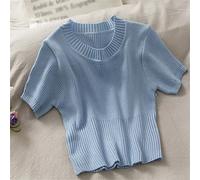 WQHPLMD Short All-Match Round NOU Col à Manches Courtes t-Shirts T-Shirt pour Femmes Spring and Summer Slim Fit Color Couleur