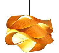 WQHPLMD Southeast Asia Veneer Lamp - Nordic Minimalist Wooden Pendant Light for Living Room, Dining Room, Bedroom, Hallway - Adjustable Chain