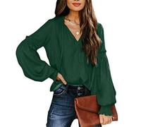 WQHPLMD Spring and Summer V-Neck Pullover Shirt Women Loose All-Match Long-Sleeved Shirt