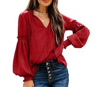 WQHPLMD Spring and Summer V-Neck Pullover Shirt Women Loose All-Match Long-Sleeved Shirt