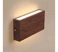 WQHPLMD Square Up and Down Walnut Wood LED Wall Light with Three-Color Mode, Retro Living Room Decor for Bedroom, Study, Corridor, Restaurant