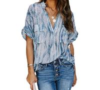 WQHPLMD Summer All-Match Short-Sleeved Blouse Fashion Printing Casual Slim Chic V-Neck Shirt Women