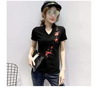 WQHPLMD Summer Folk Dress Sexy Patchwork Embroidered Diamond T-Shirt Blouse Shirt Short Sleeve