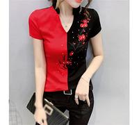 WQHPLMD Summer Folk Dress Sexy Patchwork Embroidered Diamond T-Shirt Blouse Shirt Short Sleeve