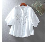 WQHPLMD Summer Women's Shirts Large Size Loose Casual Heavy Industry Embroidered Floral Literary Women's Shirts Tops