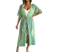 WQHPLMD Summer Women's Swimwear Cover Up Beach Top Dress Ladies Belt Print Long Cape Beachwear (Color : Vert, Size : XL Code)