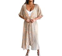 WQHPLMD Summer Women's Swimwear Cover Up Beach Top Dress Ladies Belt Print Long Cape Beachwear (Color : D, Size : XXXL Code)