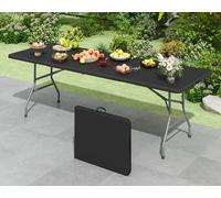 WQHPLMD Table Pliante Noire de 8 Pieds pour l'extérieur, Tables de Pique-Nique de 8 Pieds Aucun Assemblage requis, Table Pliable Noire Portable pour Le Camping, Les fêtes, Les réunions, Les