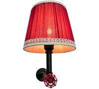 WQHPLMD Tissu de Tissu Rouge Mur Light Bedside Ponce Lampe Steampunk Pipe de Conduite d'eau Mound Mot de Support Black Metal Pipe de la tête de tête de la tête de tête