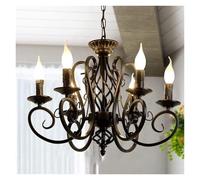 WQHPLMD V-intage Candle Chandelier 6-Lights Black Hanging Chandeliers French Pendant Light, Farmhouse Suspended Lighting Fixtures,Chandeliers