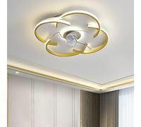 WQHPLMD Ventilateur de Plafond à Fleurs à LED de 19,7 Pouces avec lumière à Gradation Continue à Distance 90W Plafonnier de Ventilateur encastré Moderne en Or Noir pour Chambre à Coucher, Salon, 6