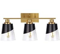 WQHPLMD Vintage Bathroom Mirror Light Vanity Sconce Black and Gold Clear Glass Shade Adjustable Lamp Frame 3-Way 40W Max