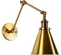 WQHPLMD Vintage Industrial Wall Sconce with Gold Long Arm and Brushed Brass Finish for Living Room, Hallway & Bedroom