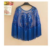 WQHPLMD Vintage Sequin Tassel Evening Cape Flapper Party Fringed Shawl Wraps Embroidery Pullover Wedding Bridal Shawl Scarf (Color : B, Size : One Size)
