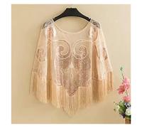 WQHPLMD Vintage Sequin Tassel Evening Cape Flapper Party Fringed Shawl Wraps Embroidery Pullover Wedding Bridal Shawl Scarf (Color : C, Size : One Size)