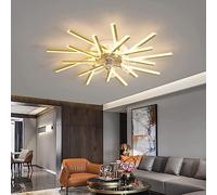 WQHPLMD White Ceiling Fans with Lights and Remote Gold Dimmable LED Ceiling Fan Flush Mount Linear Bar Silent Chandelier Ceiling Fan, 6 Gear Wind, DC Reversible, for Bedroom Living Room