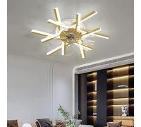 WQHPLMD White Ceiling Fans with Lights and Remote Gold Dimmable LED Ceiling Fan Flush Mount Linear Bar Silent Chandelier Ceiling Fan, 6 Gear Wind, DC Reversible, for Bedroom Living Room