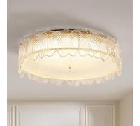WQHPLMD White Glass Drum Ceiling Light Gold Girl Bedroom Flush Mount Ceiling Light Dimmable LED Close to Ceiling Light Gold Kitchen Light Fixtures for Living Room Dining Room Hall
