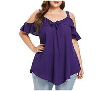 WQHPLMD Women Blouse Women Plus Size Cold Shoulder Bow Asymmetric Chiffon Ruffles Tops Tee