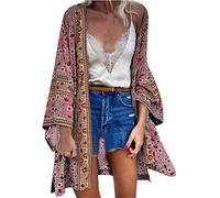 WQHPLMD Women Cardigan Summer Chiffon Cover Up Bohemian Floral Kimono Casual Loose Beach Wear Cover-Ups Tops (Color : Argento, Size : XL Code)