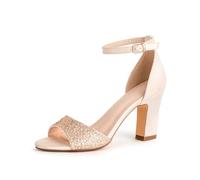 WQHPLMD Women's Block Heel Open Toe One Strap Heeled Sandals Wedding Party Dressy 8.8cm